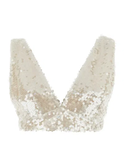 PHILOSOPHY DI LORENZO SERAFINI WHITE TOP WITH ALL-OVER SEQUINS