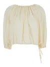 Philosophy Di Lorenzo Serafini White Top With Gathers And Elastic Waist With Drawstring In Tech Fabric Woman