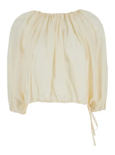 PHILOSOPHY DI LORENZO SERAFINI WHITE TOP WITH GATHERS AND ELASTIC WAIST WITH DRAWSTRING