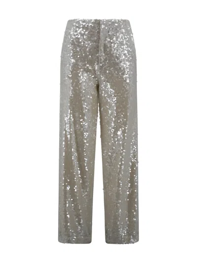 Philosophy Di Lorenzo Serafini White Wide Leg Pants With All-over Sequins In Acetate Fabric Woman In Ivory