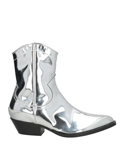 Philosophy Di Lorenzo Serafini Woman Ankle Boots Silver Size 8 Textile Fibers