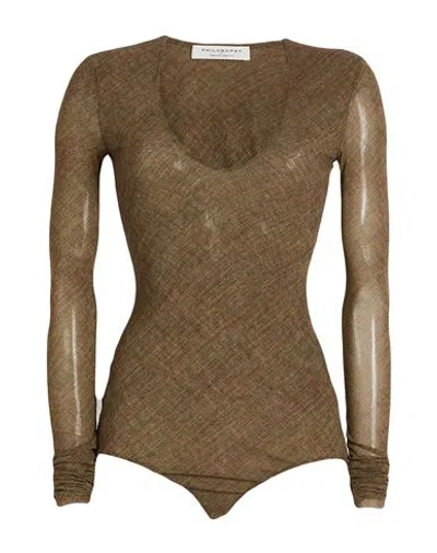 Philosophy Di Lorenzo Serafini Woman Bodysuit Khaki Size 6 Polyamide In Beige