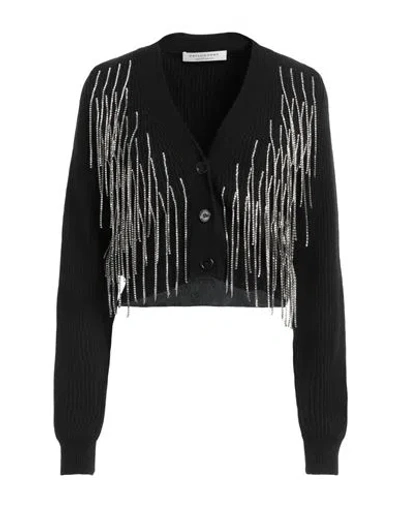 Philosophy Di Lorenzo Serafini Woman Cardigan Black Size 4 Virgin Wool, Metal, Glass