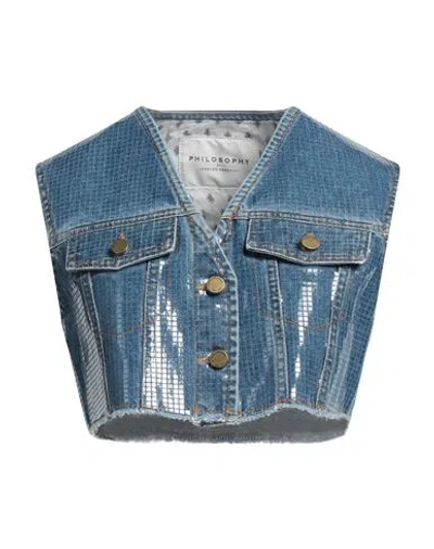 Philosophy Di Lorenzo Serafini Woman Denim Outerwear Blue Size 8 Cotton, Lyocell
