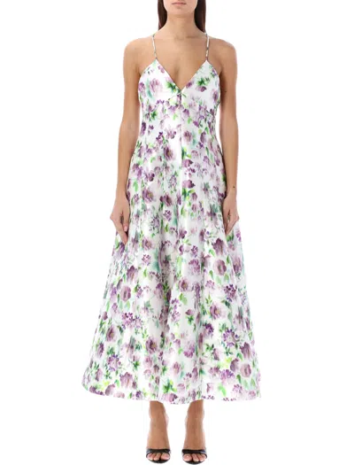 Philosophy Di Lorenzo Serafini Women's Floral Print V-neck Dress With Satin Lining For Ss24 In Purple