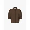 Shop Philosophy Di Lorenzo Serafini Womens  Puffed-short-sleeves Spread-collar Stretch-woven Blend Shirt In Brown