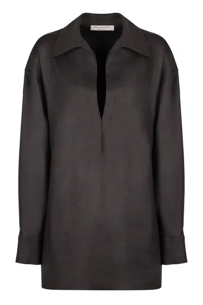 Philosophy Di Lorenzo Serafini Elegant Wool Blend V-neck Blouse In Grey