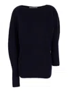 Philosophy Di Lorenzo Serafini Blue Asymmetric Sweater With Boat Neck In Wool Blend Woman In Blue