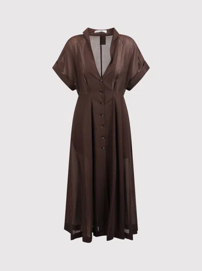 Philosophy Di Lorenzo Serafini Wool Voile Shirt Dress In Brown