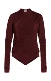Philosophy Di Lorenzo Serafini Gathered Stretch Tulle Bodysuit In Burgundy