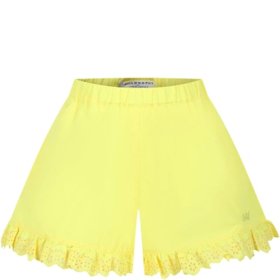 Philosophy Di Lorenzo Serafini Kids' Yellow Shorts For Girl With Logo