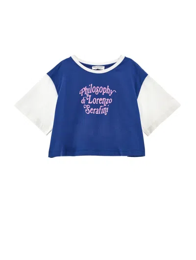 Philosophy Di Lorenzo Serafini Kids' Zweifarbiges Kurzes T-shirt Mit Logo In Blue