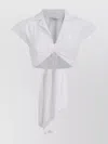 Philosophy Draped Collared Cap Sleeves Cropped Top In White