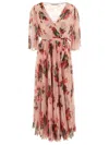 Philosophy Di Lorenzo Serafini Multicolor Long Dress With All-over Floral Print In Pink