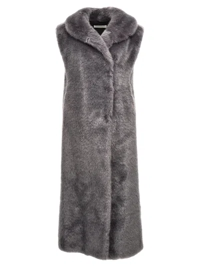 Philosophy Extra Long Faux Fur Vest Gilet Gray In Grey