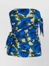 Philosophy Di Lorenzo Serafini Floral Print Ruched Detailing Side Tie Strapless In Blue