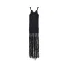 Philosophy Di Lorenzo Serafini Fringed Woven Suede Fabric Long Dress In Black