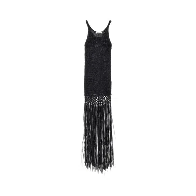 Philosophy Fringed Woven Suede Fabric Long Dress In Black