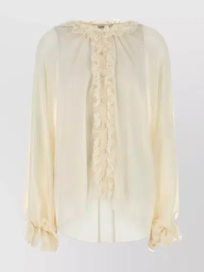 Philosophy Georgette Shirt With Ruffled Cuffs And Neckline In Neutral