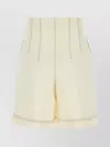 Philosophy Di Lorenzo Serafini High-waisted Pleated Shorts Contrast Stitching In Nude