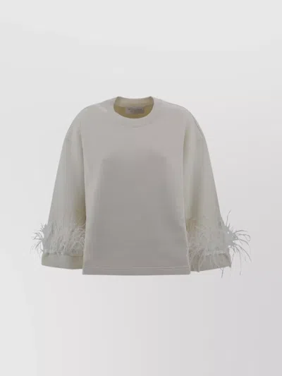 Philosophy Knitwear With Ostrich Feather Trim In White