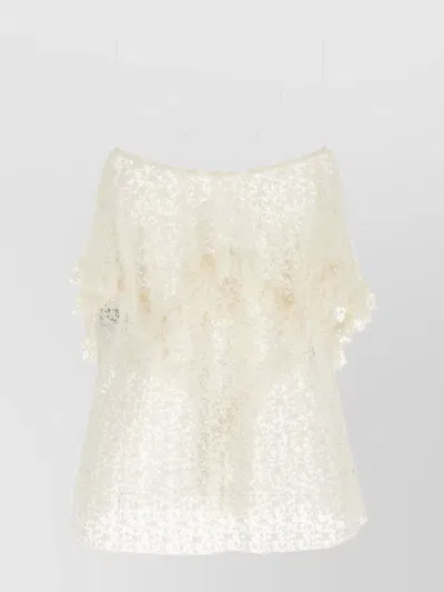 Philosophy Lace Detailed Sheer Top With Ruffle Trim In Neutral