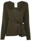 Philosophy Di Lorenzo Serafini Olive V-neck Long Sleeves Sweater In Olive