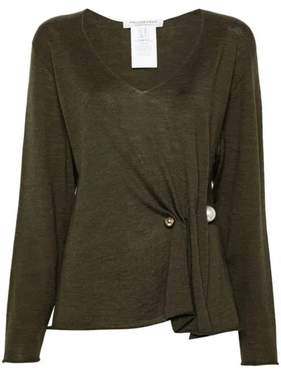 Philosophy Olive V-neck Long Sleeves Sweater