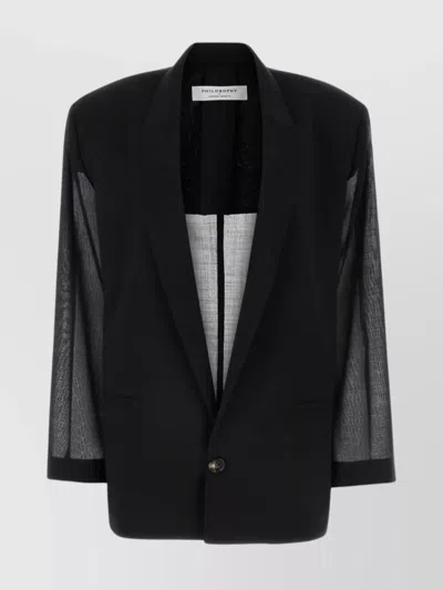 Philosophy Oversize Blazer With Contrast Lapel And Mesh Sleeves In Neutral