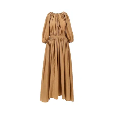Philosophy Poplin Long Dress With Balloon Sleeves In Beige