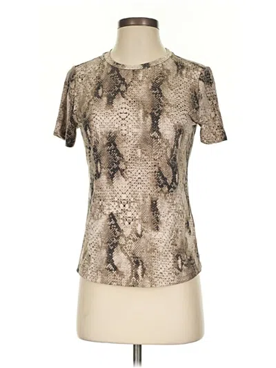 Pre-owned Philosophy Republic Clothing Short Sleeve Top Tan Keyhole Neckline Tops In Brown