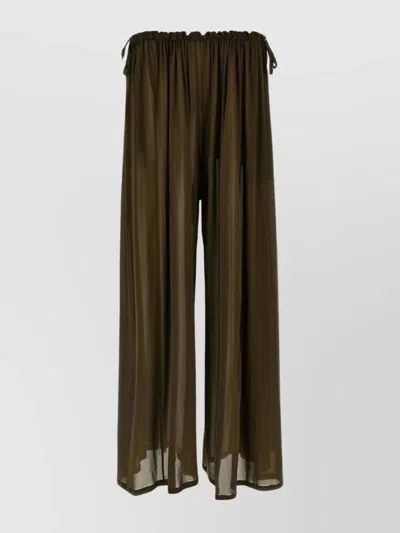 Philosophy Sheer Wide Leg Trousers With Drawstring Detail In Green