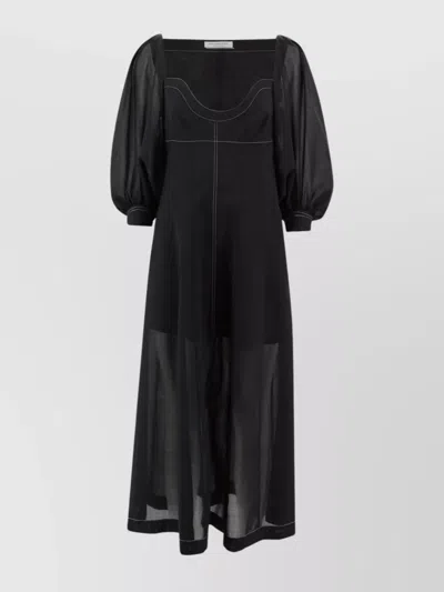 Philosophy Square Neckline Puff Sleeve Midi Dress In Black