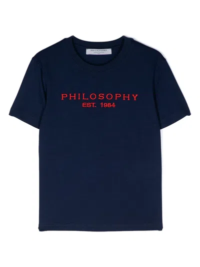 Philosophy T-shirt Con Ricamo Logo In Blue