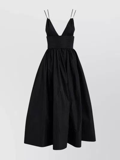 Philosophy Di Lorenzo Serafini Taffeta Midi Dress With V-neck And Pockets In Black