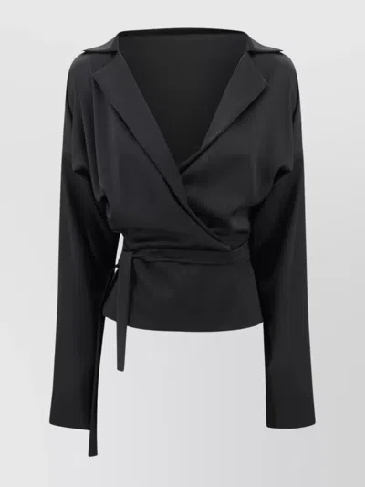 Philosophy Waist Belted Draped Front Wrap Top In Black