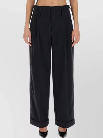 Philosophy Wide Leg Trousers With Cuffed Hem In Black