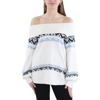 Philosophy Womens Printed Knit Mock Turtleneck Sweater In White