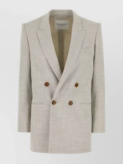 Philosophy Wool Blend Blazer With Lapels And Pockets In Neutral