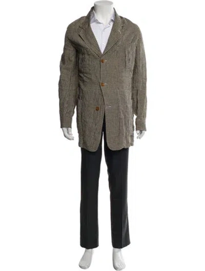 Pre-owned Phineas Cole Linen Houndstooth Print Parka In Multi