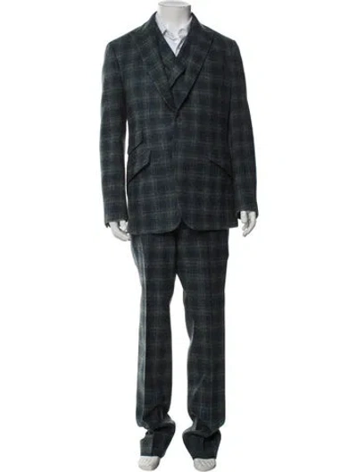 Pre-owned Phineas Cole Wool Plaid Print Two-piece Suit In Blue