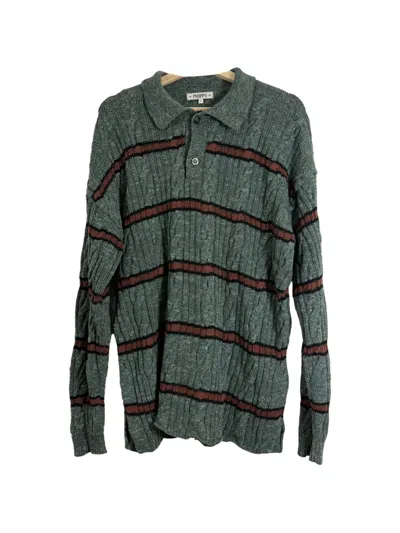Phipps Cable-knit Striped Polo-collar Sweater In Green