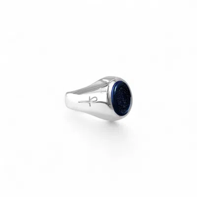 Phira London Men's Blue / Silver Blue Goldstone Mini Signet Ring In Multi