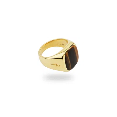 Phira London Men's Gold Tiger Eye Square Signet Ring
