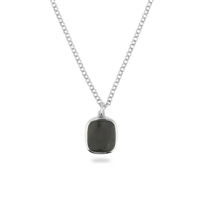 Phira London Men's Silver Green Bloodstone Square Pendant