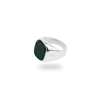 Phira London Men's Silver Green Bloodstone Square Signet Ring
