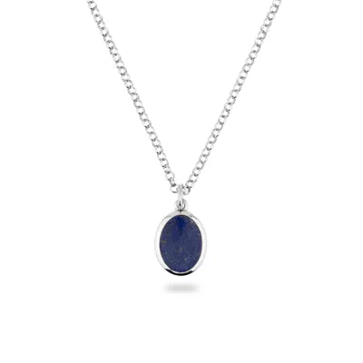 Phira London Men's Silver Lapis Lazuli Oval Pendant