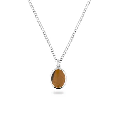 Phira London Women's Brown / Silver Silver Tiger Eye Oval Pendant In Multi