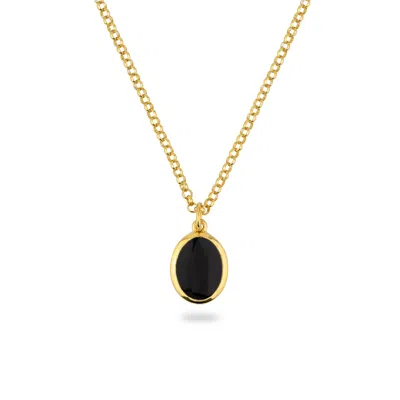 Phira London Women's Gold Black Onyx Oval Stone Pendant