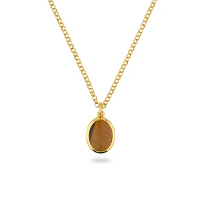 Phira London Women's Gold Tiger Eye Oval Pendant